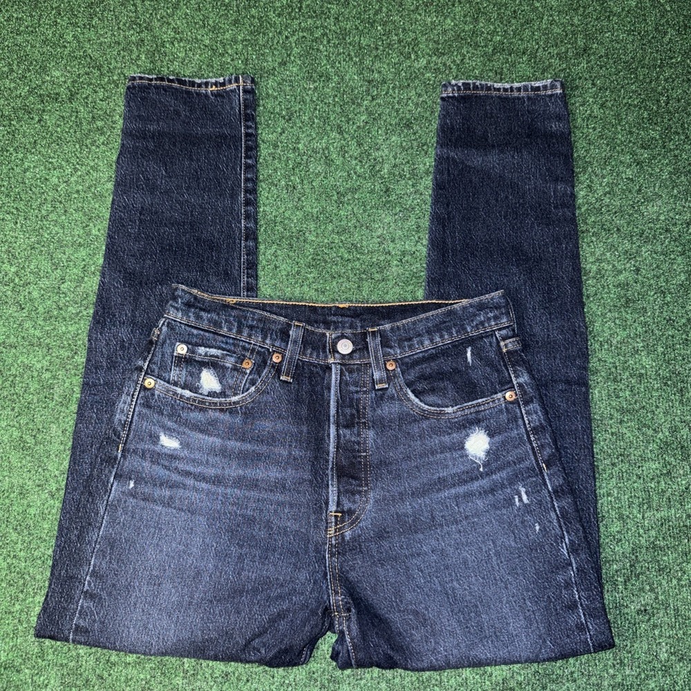 Womens 501 Levis Button Fly Dark Blue Skinny Jeans Size 27x28 T19